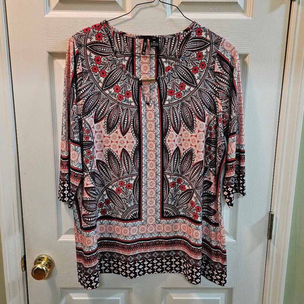 Women's Plus Size 3X - Red, Black & White Tunic Top